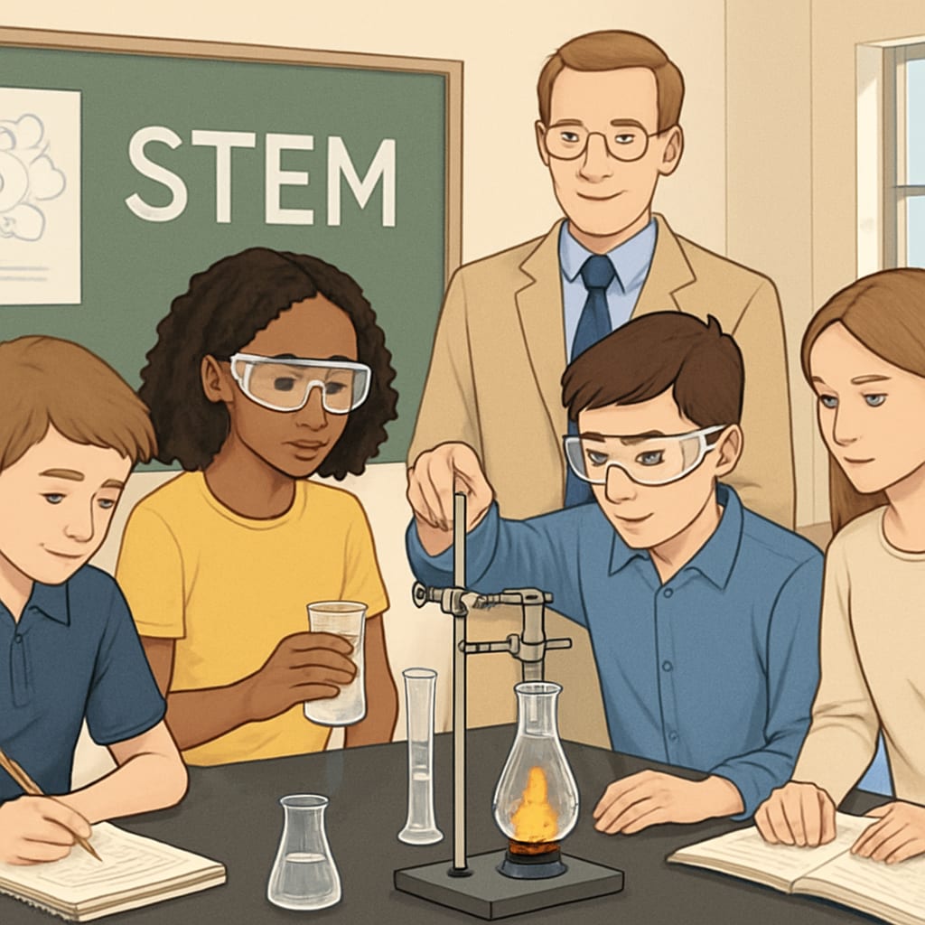 High school students in a STEM class, preparing for higher education challenges.