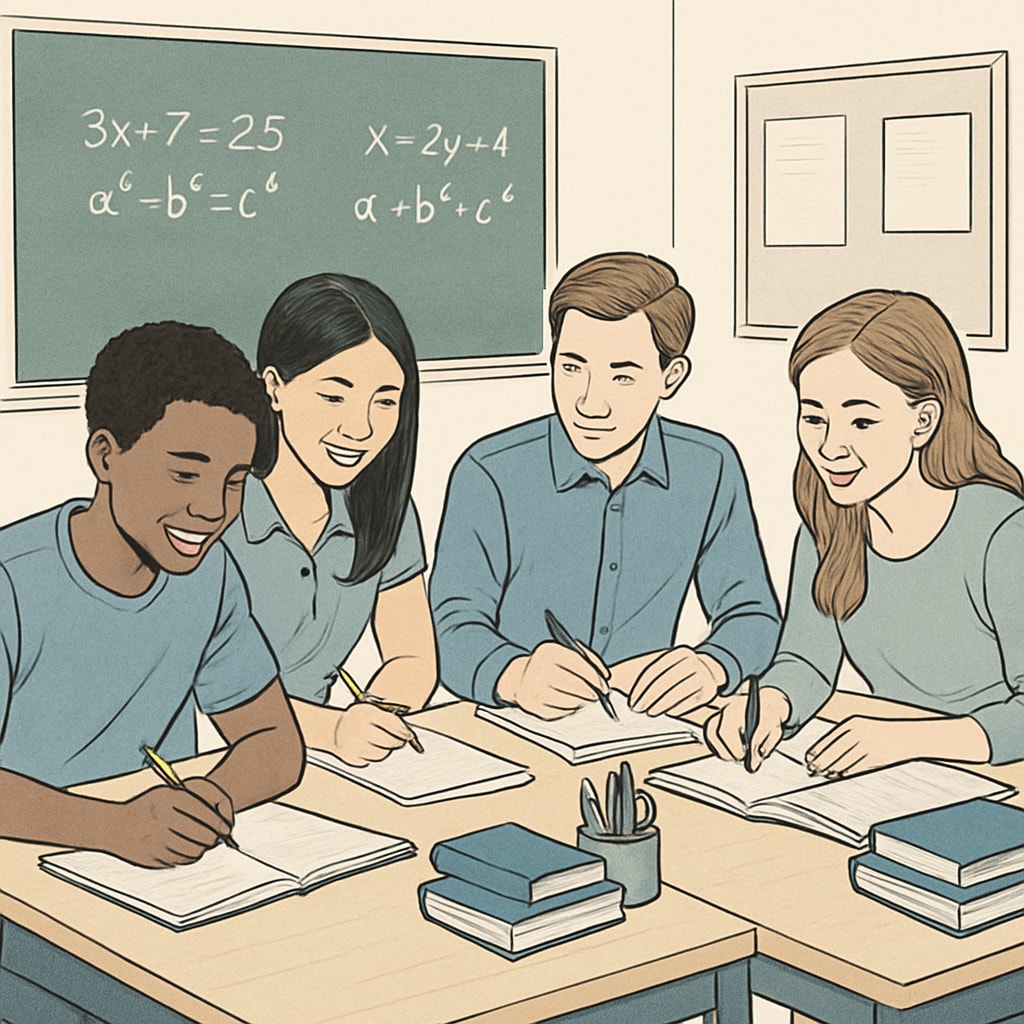 A group of students confidently preparing for a math exam in a classroom setting. Students preparing for a math exam confidently, illustrating strategies to overcome math anxiety.