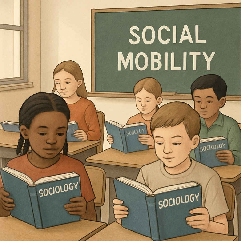 Students reading sociology textbooks examining social class and mobility.