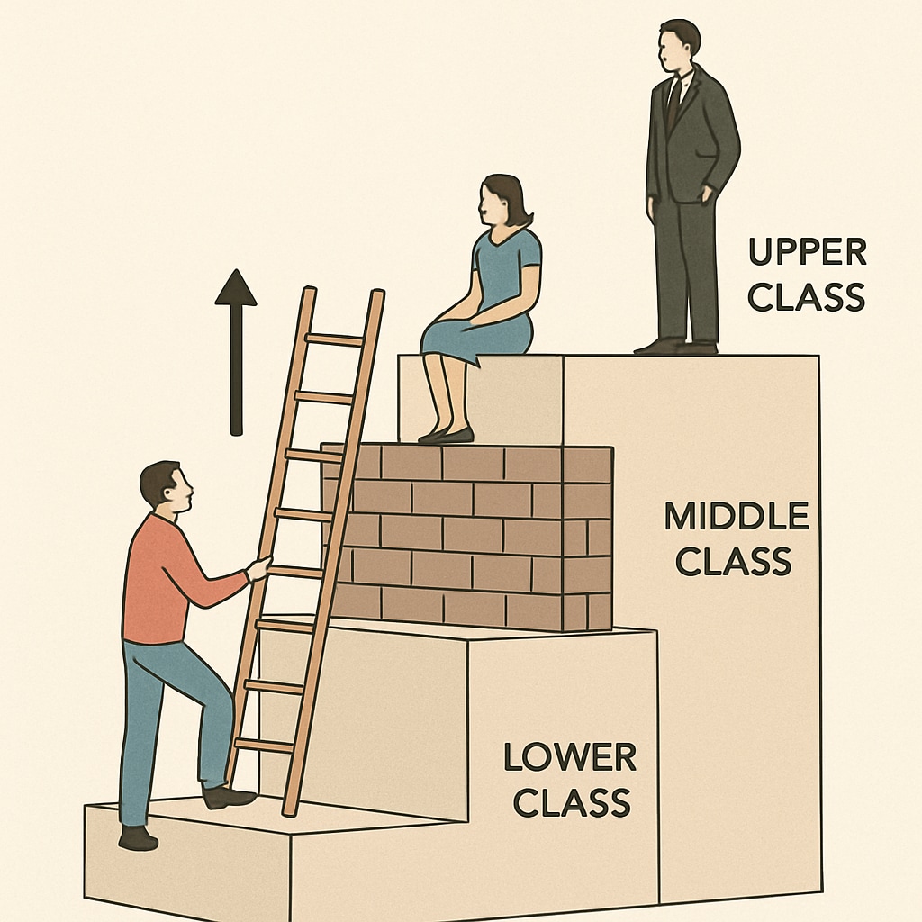 Graphic of social class hierarchy showing mobility and barriers.