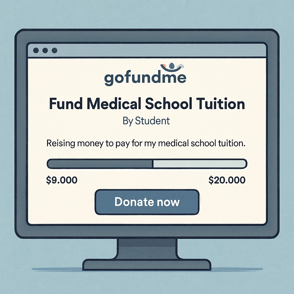 GoFundMe campaign for medical school tuition, illustrating crowdfunding for education.