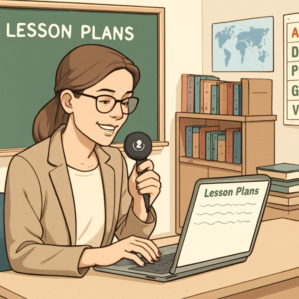 Teacher utilizing WillowVoice for speech-to-text transcription in a classroom.