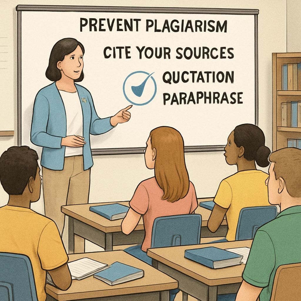 A group of students attending a workshop on proper citation practices to prevent plagiarism. Students learning about citation practices, linked to academic integrity and plagiarism prevention.