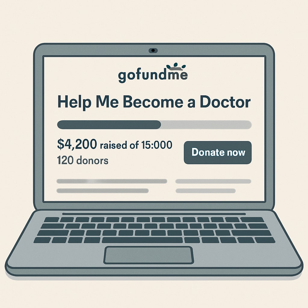 A laptop screen showcasing a GoFundMe campaign titled A GoFundMe campaign titled