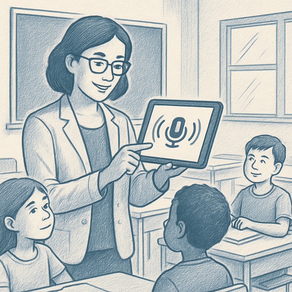 A teacher using WillowVoice speech recognition technology to improve K12 education efficiency.