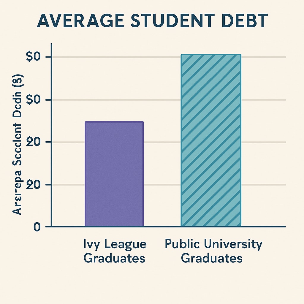 Graph showing Ivy League vs. public university student debt levels.
