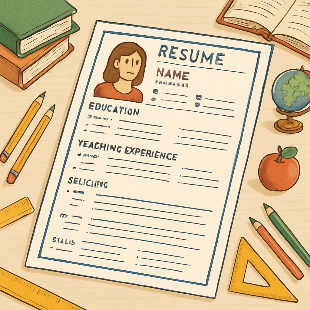 A professional-looking resume template tailored for Canada’s K12 education market, displayed on a desk with teaching-related materials nearby. Resume template tailored for Canada’s K12 education market