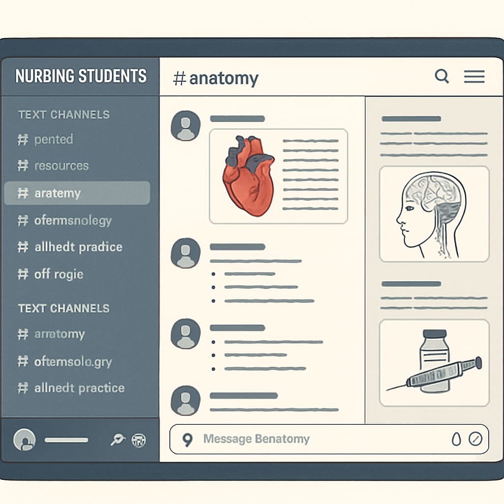 A Discord server for nursing students with organized channels and active participation.
