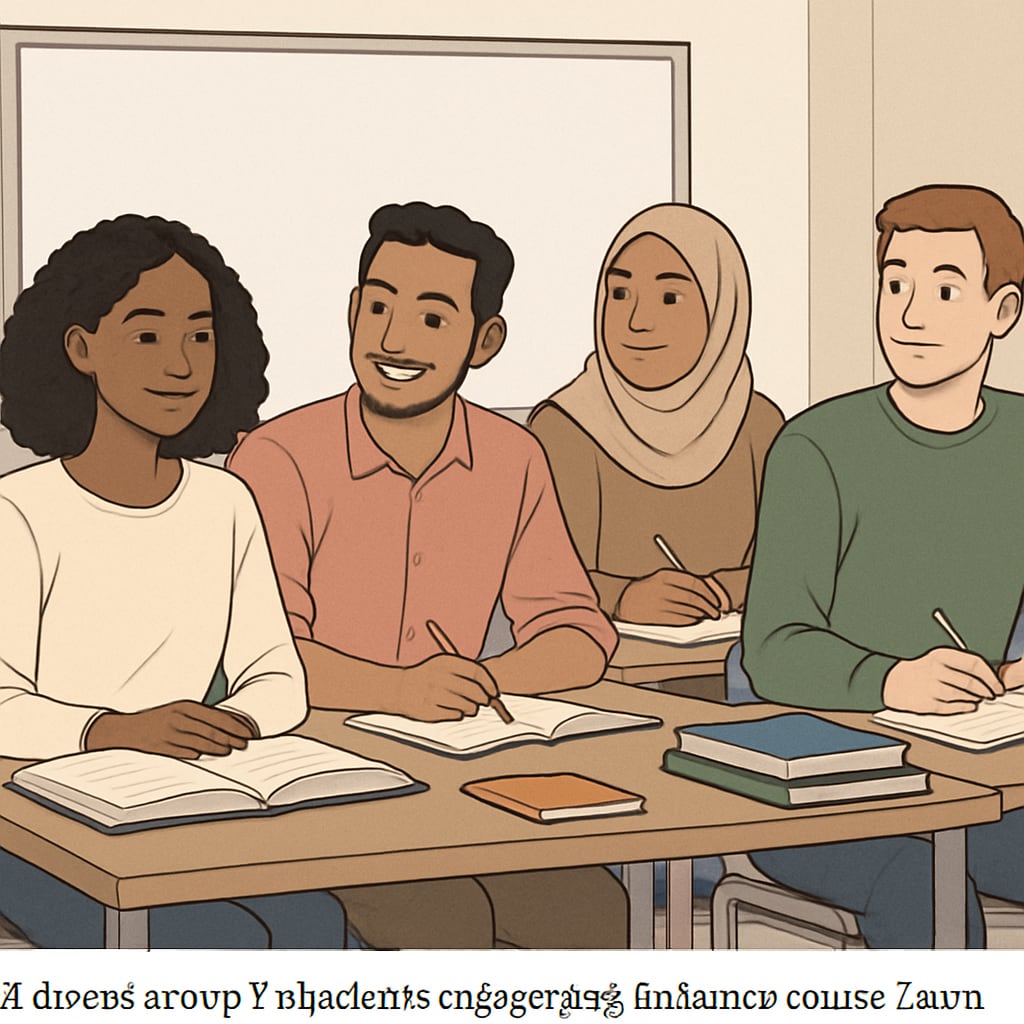 A diverse group of students attending a foundation course at a university. The image underscores the inclusivity and opportunities offered by foundation programs. Students attending a foundation year course in a classroom setting.