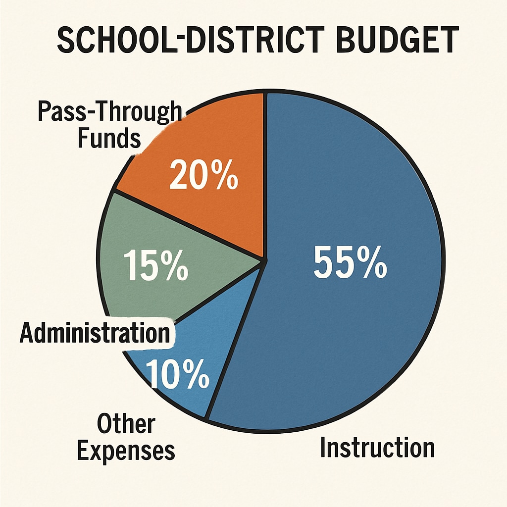 A pie chart showing the role of pass-through funds in school budgets.