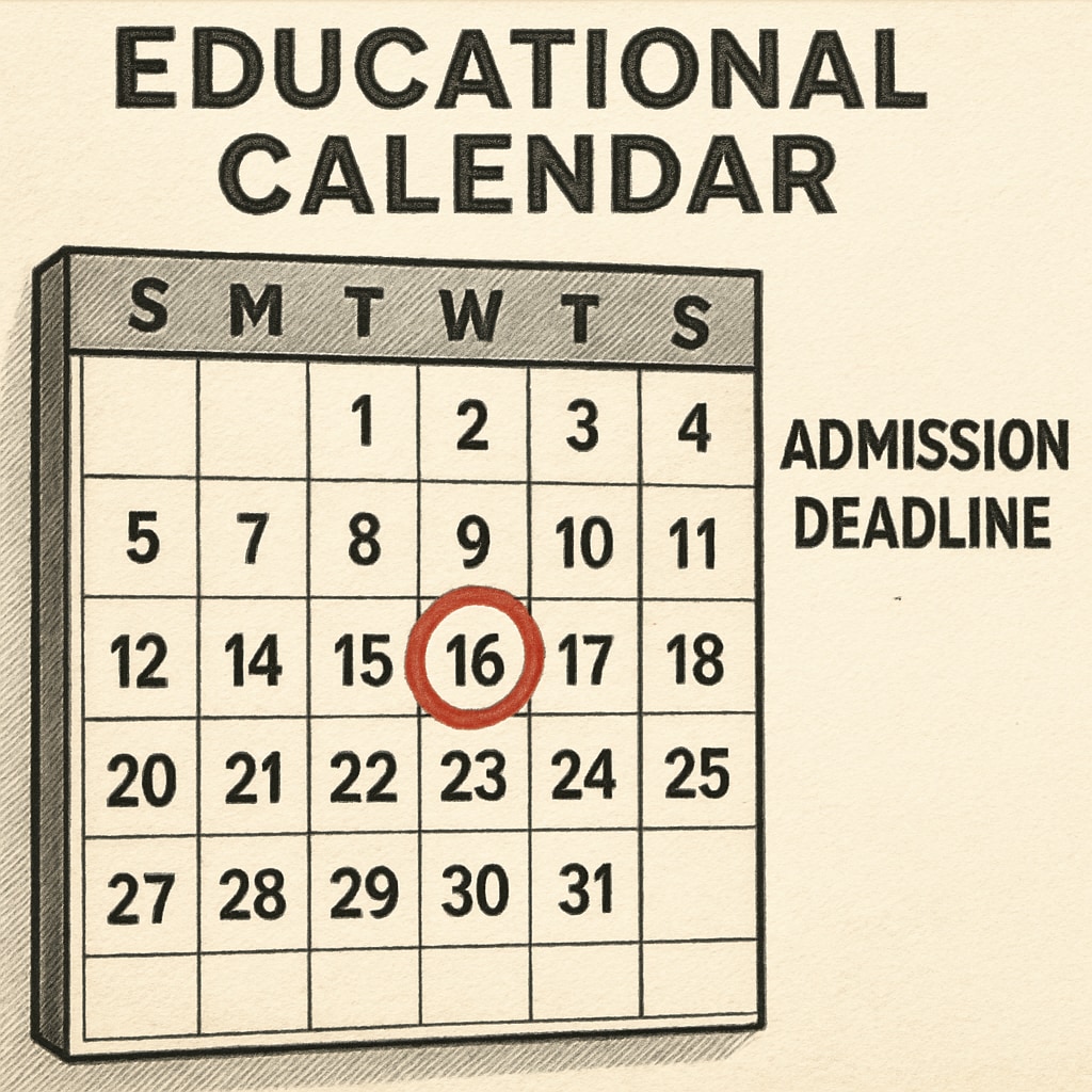 A detailed calendar with circled admission deadlines, illustrating the importance of managing timelines during the application process. Calendar with admission deadlines for nursing program applications.