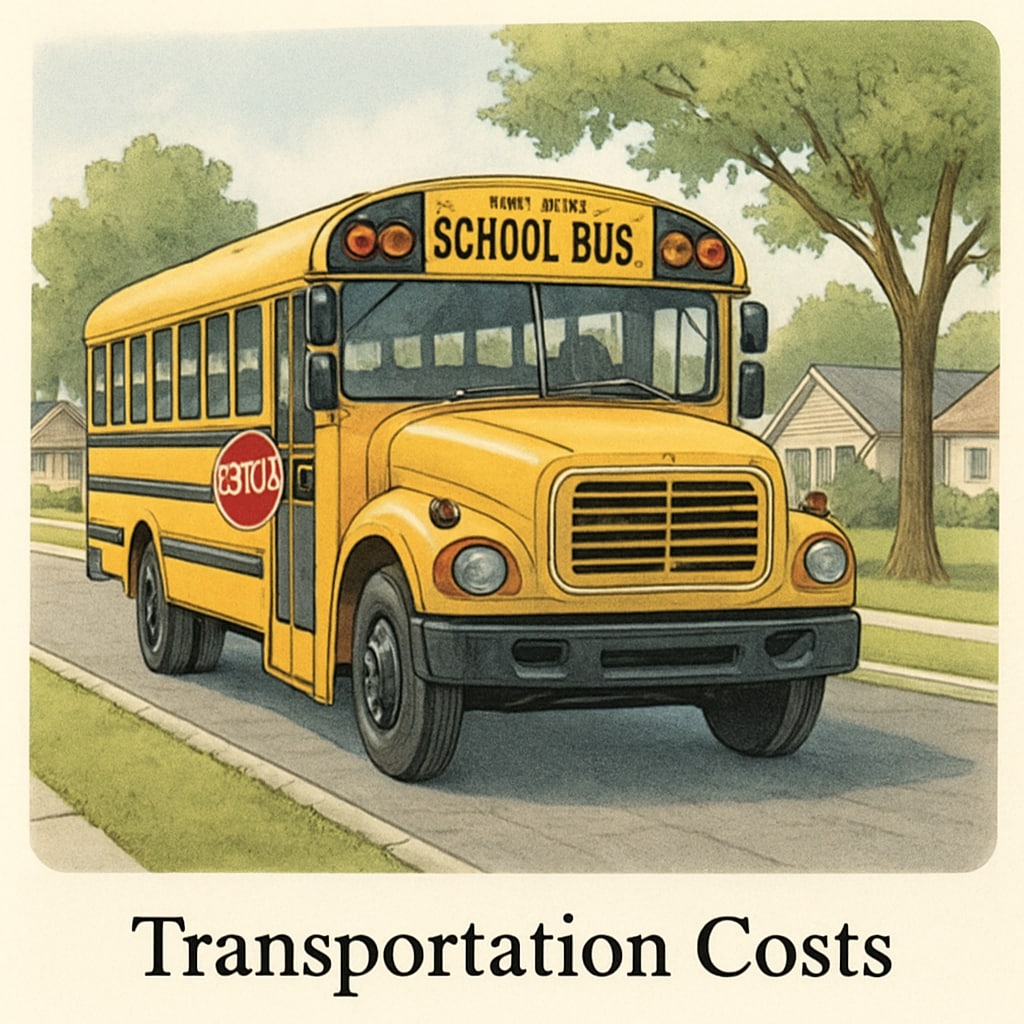 School bus image highlighting transportation expenditure in education funding.