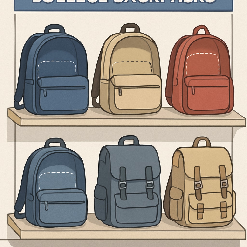 Affordable and spacious college backpacks shown on shelves for students.