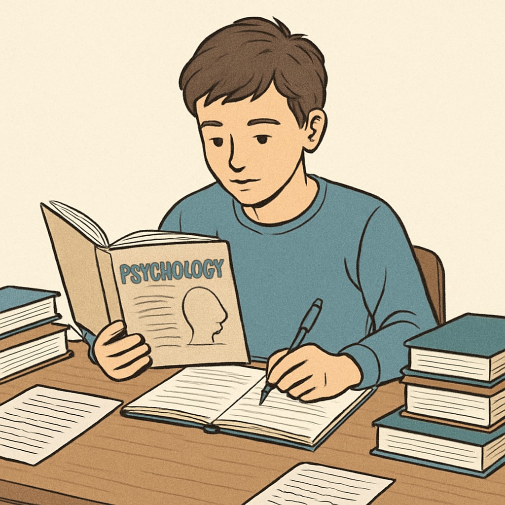 Psychology self-learning for students using books and notes