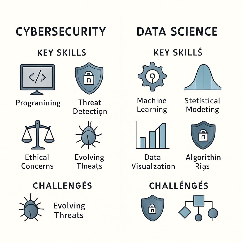 Cybersecurity and data science career comparison chart.