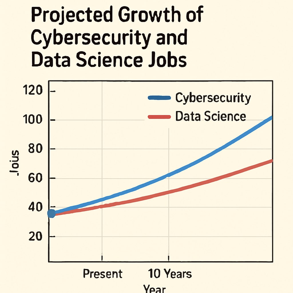 Cybersecurity and data science job growth chart.