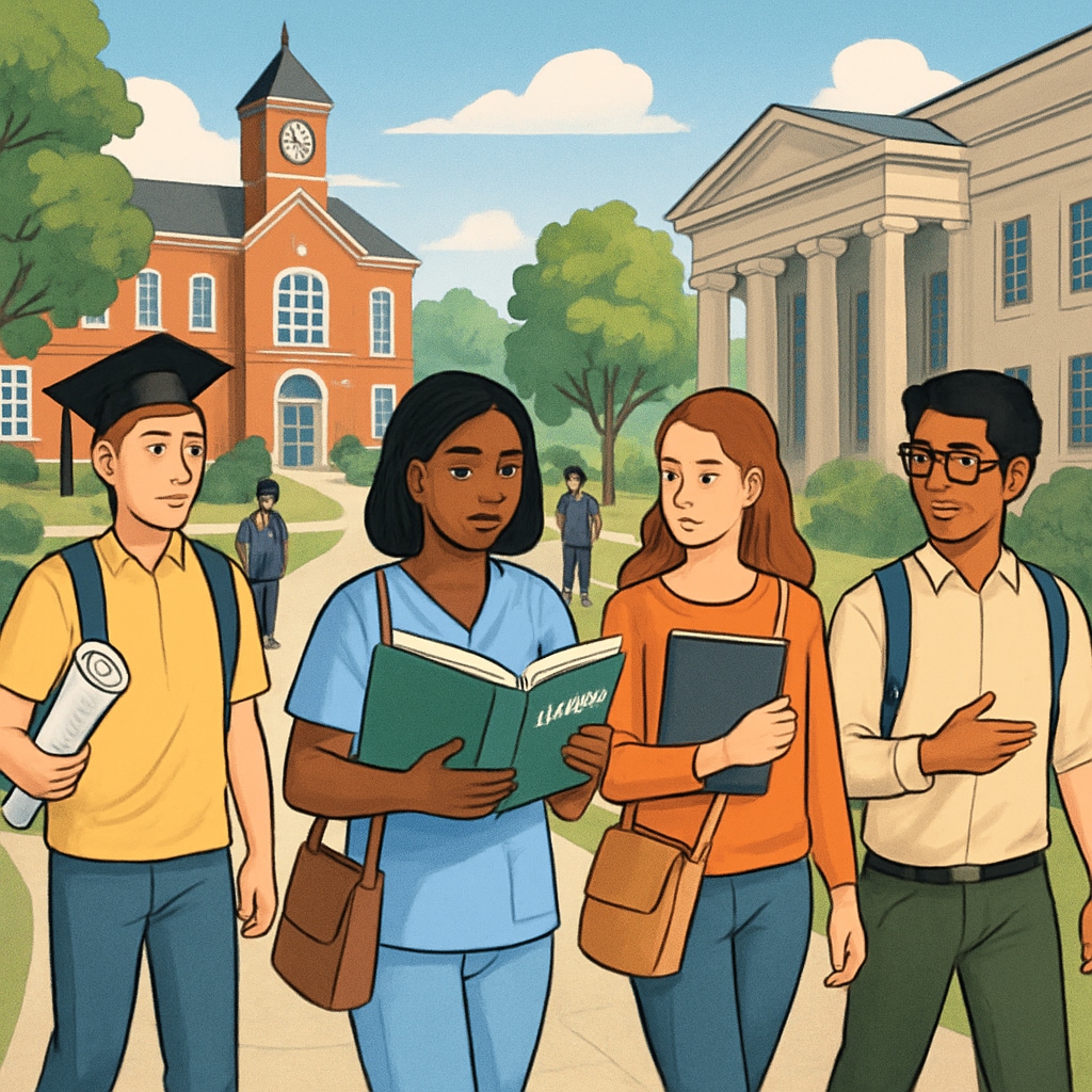 Students walking on a university campus, representing alternative educational pathways after A-level results.