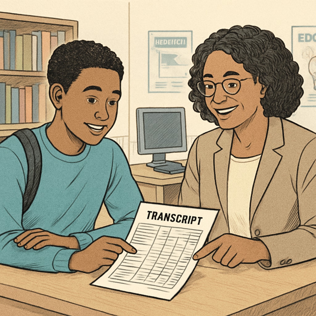 High school student assessing credits with a counselor.