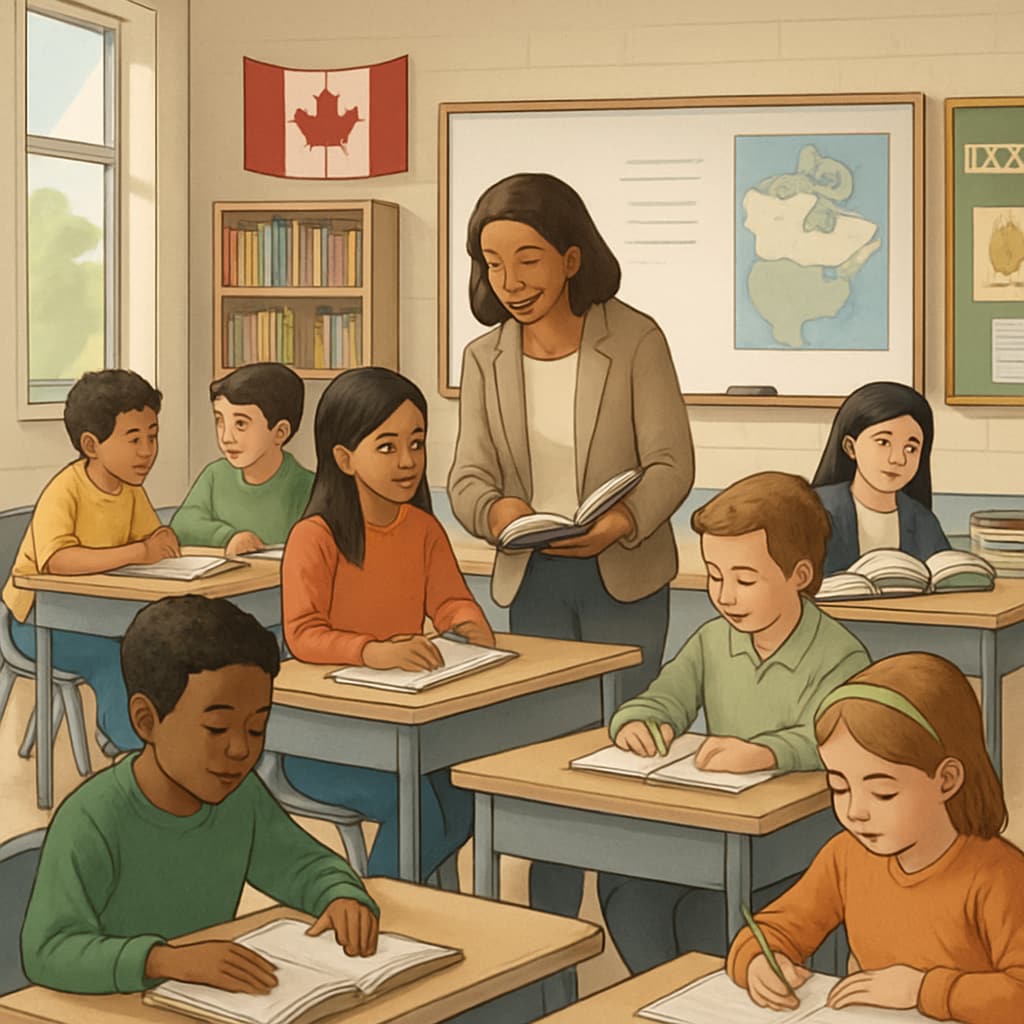 Diverse Canadian classroom with students and teacher