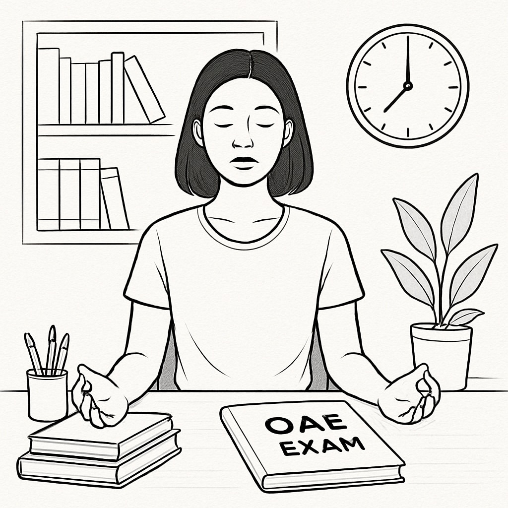 Teacher candidate using mindfulness exercises to alleviate pre-OAE exam anxiety.