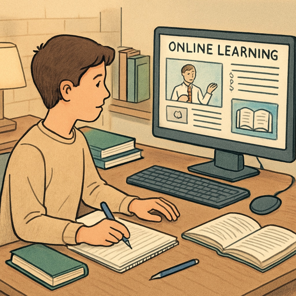 A high school student using an online learning platform at home, showcasing the flexibility of digital education tools. High school student using supplemental online learning resources
