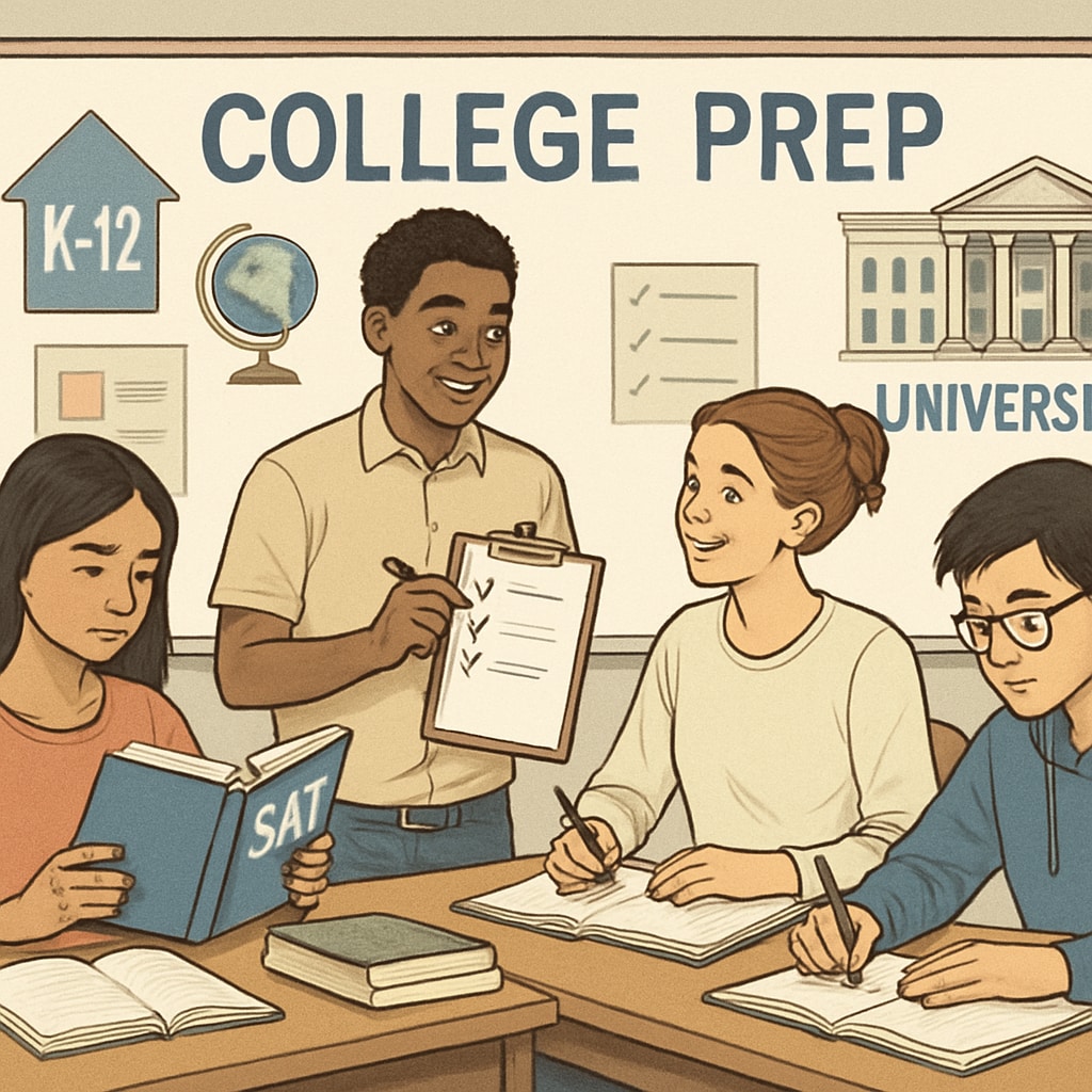 A diverse classroom of high school students engaged in college preparatory activities, symbolizing the connection between K-12 and university education. High school students preparing for college in a diverse classroom setting.
