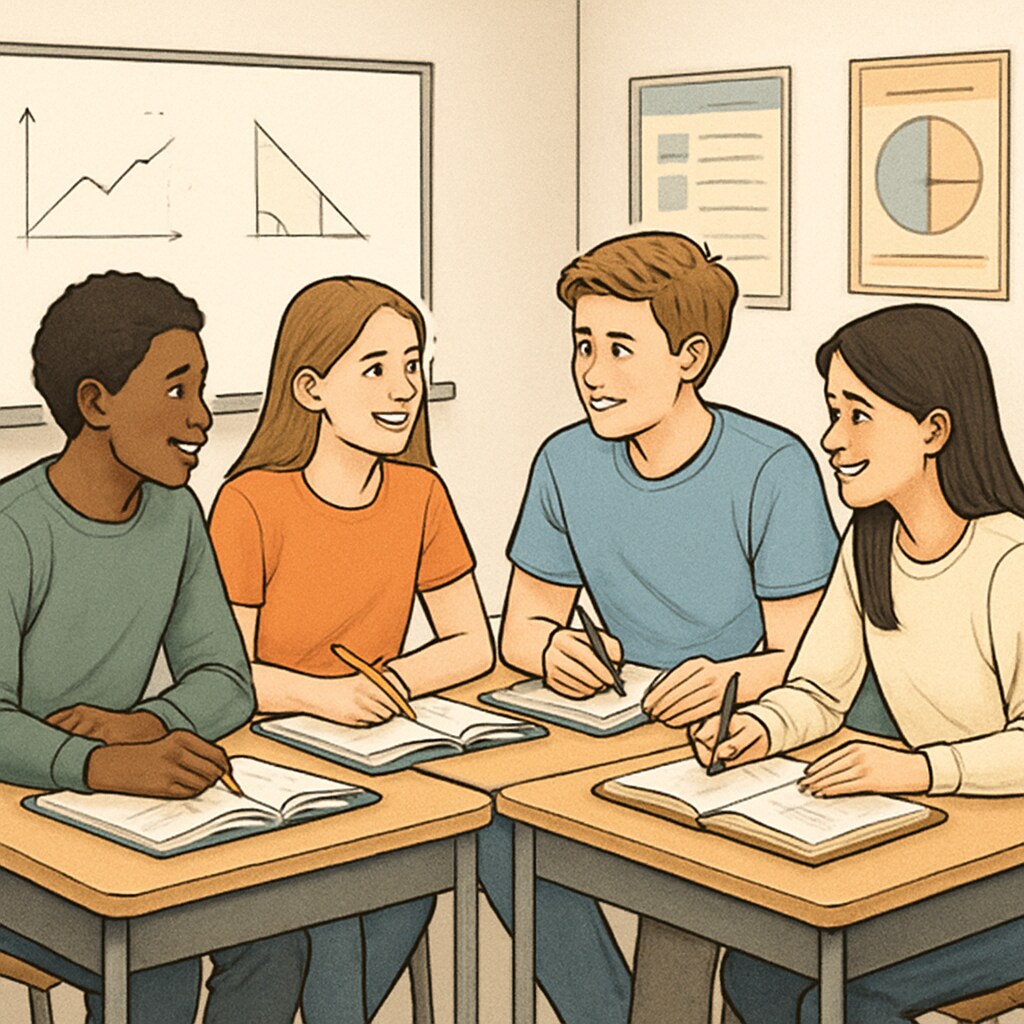 A group of high school students attending a local tutoring session, emphasizing the benefits of face-to-face learning. High school students engaging in offline supplemental learning resources