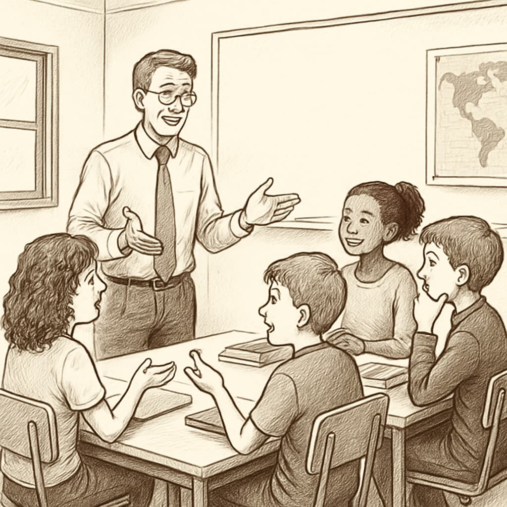 Students engaging in philosophical discussions with a teacher as part of a social experiment.
