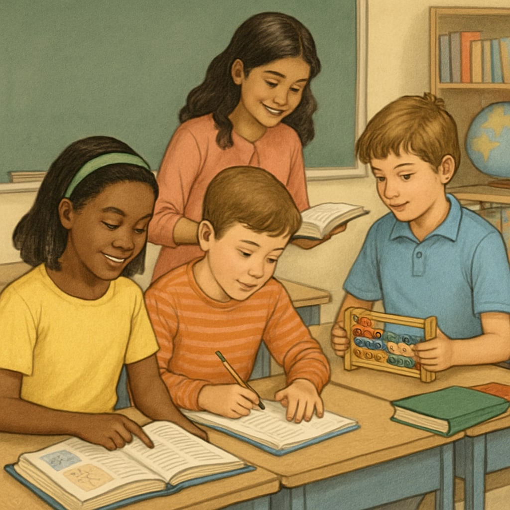 Students engaged in learning activities in a year-round school model.