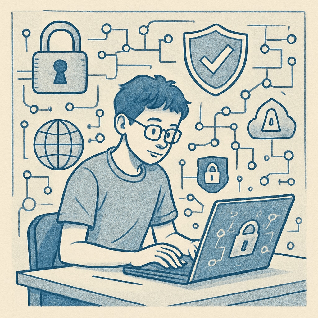 A student participating in a cybersecurity hackathon, symbolizing the importance of hands-on experience and problem-solving abilities. Student at a cybersecurity hackathon demonstrating practical expertise.