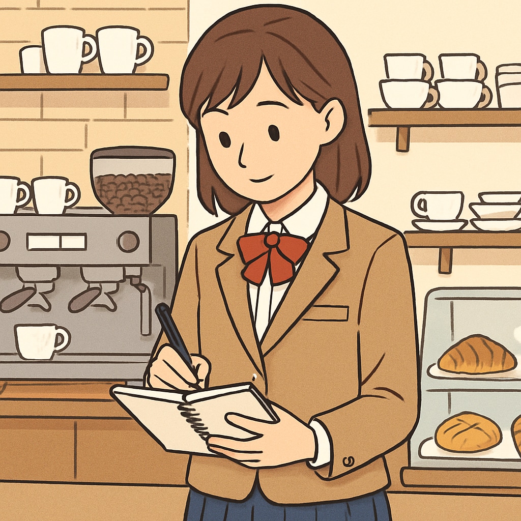 High school student working at a café while balancing her schedule.