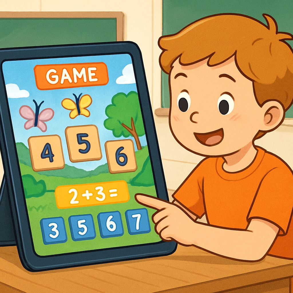 Child using interactive games for free online summer learning.