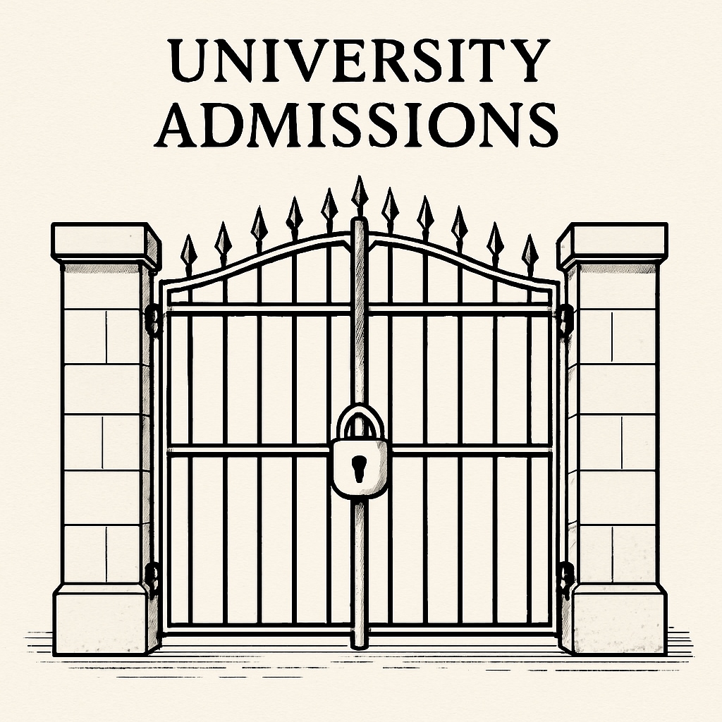 Symbolic image of university admissions gate highlighting lack of transparency.