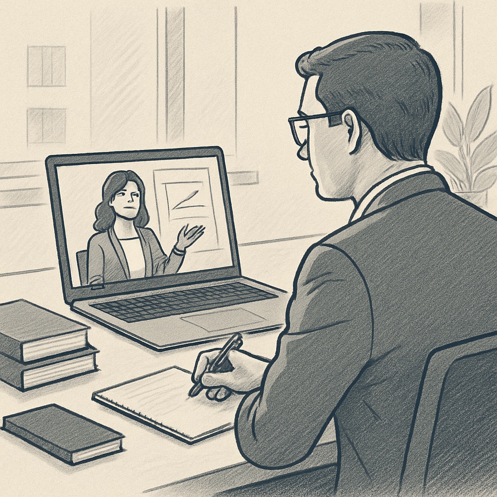 A professional attending an online class, demonstrating the flexibility of modern higher education options. A professional leveraging online education for career growth.
