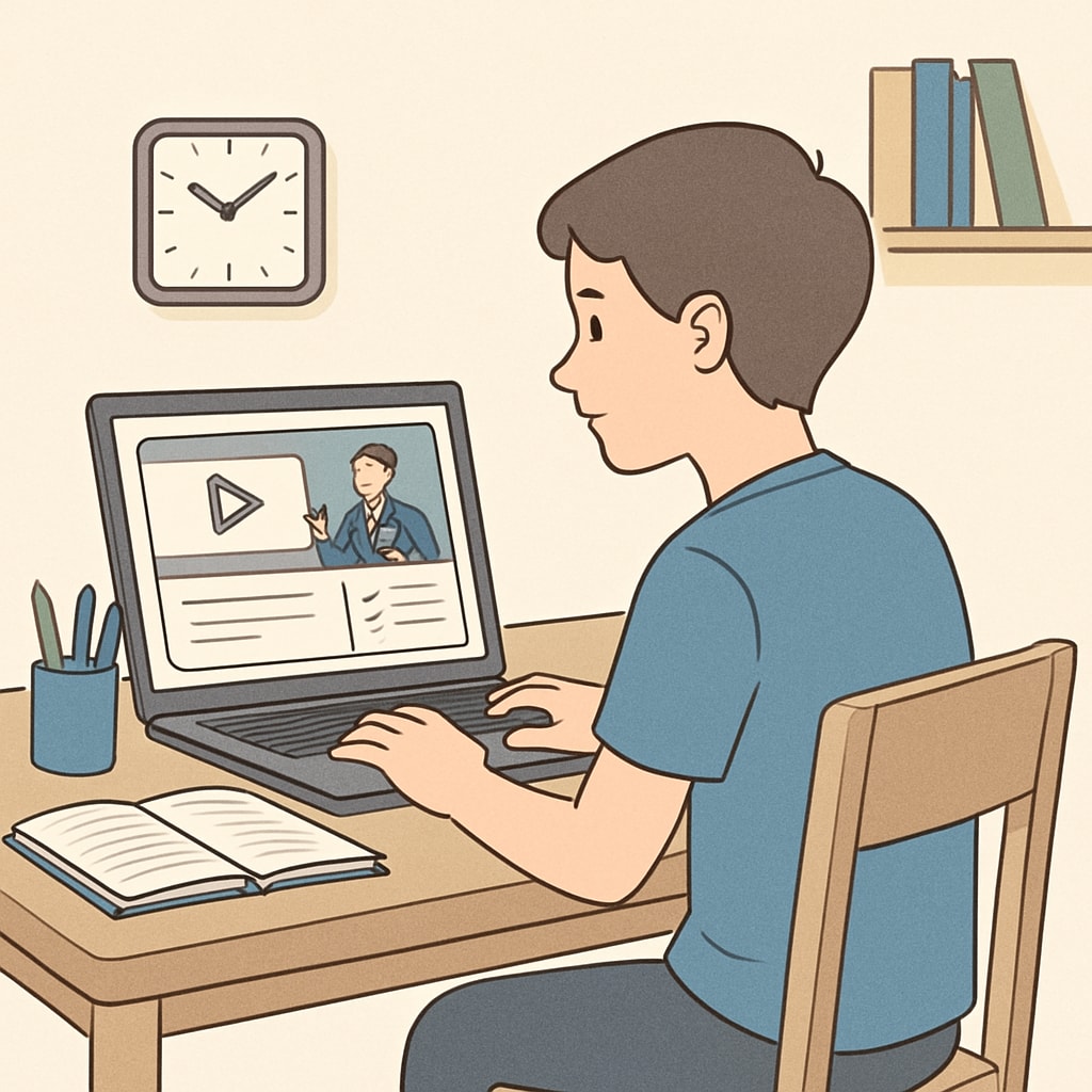 A student sitting at a desk with a laptop, accessing an online learning platform. High school student using an online platform to access educational courses and resources.