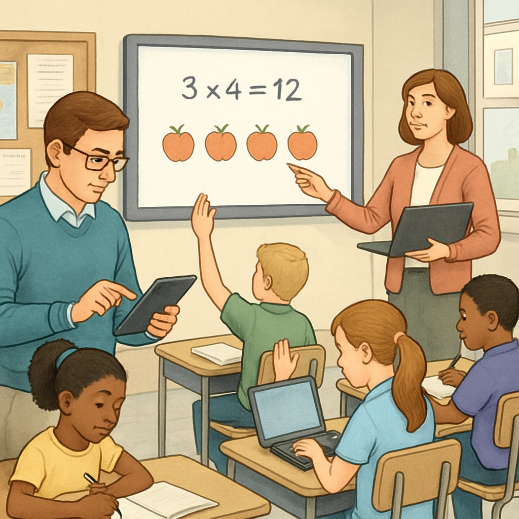 Teachers using digital tools to address diverse student needs in a classroom.
