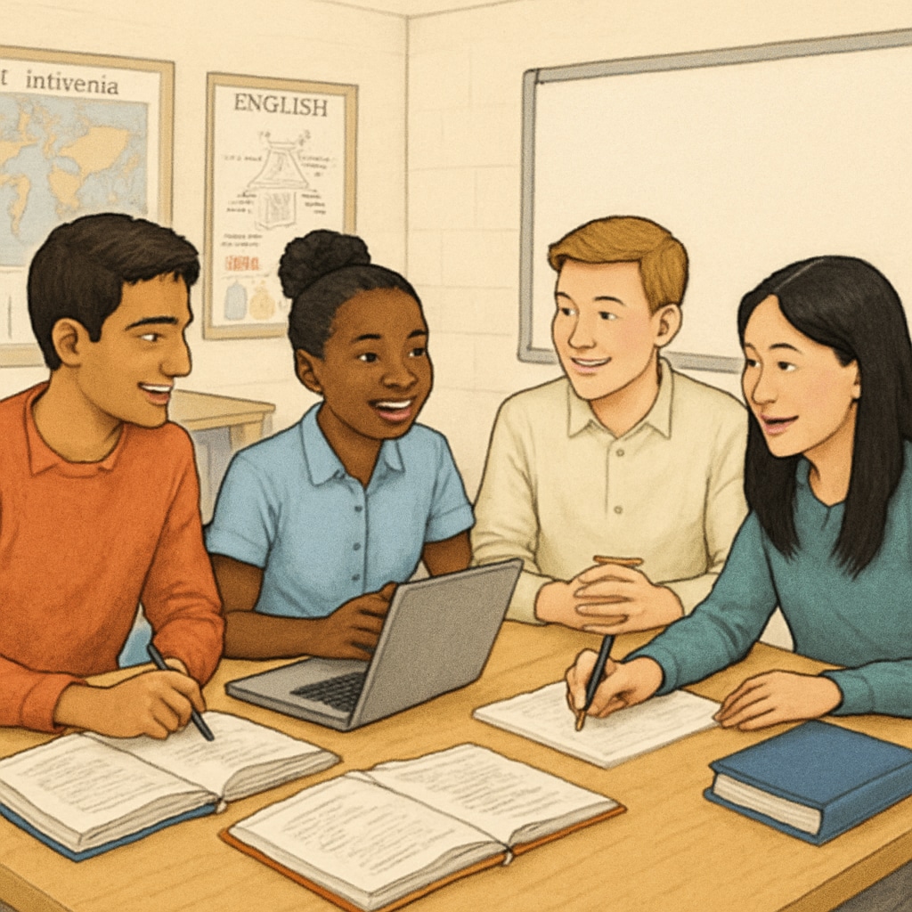 International students working together in an interactive classroom environment.