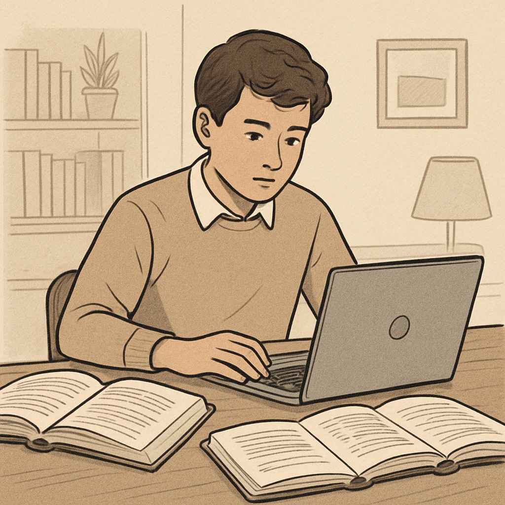 A student studying at home to enhance their education.