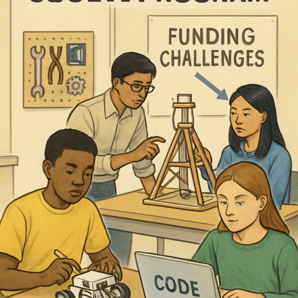 Students participating in a STEM program at a public school, showcasing innovative responses to funding challenges. Public school students in a STEM program responding to funding shifts.