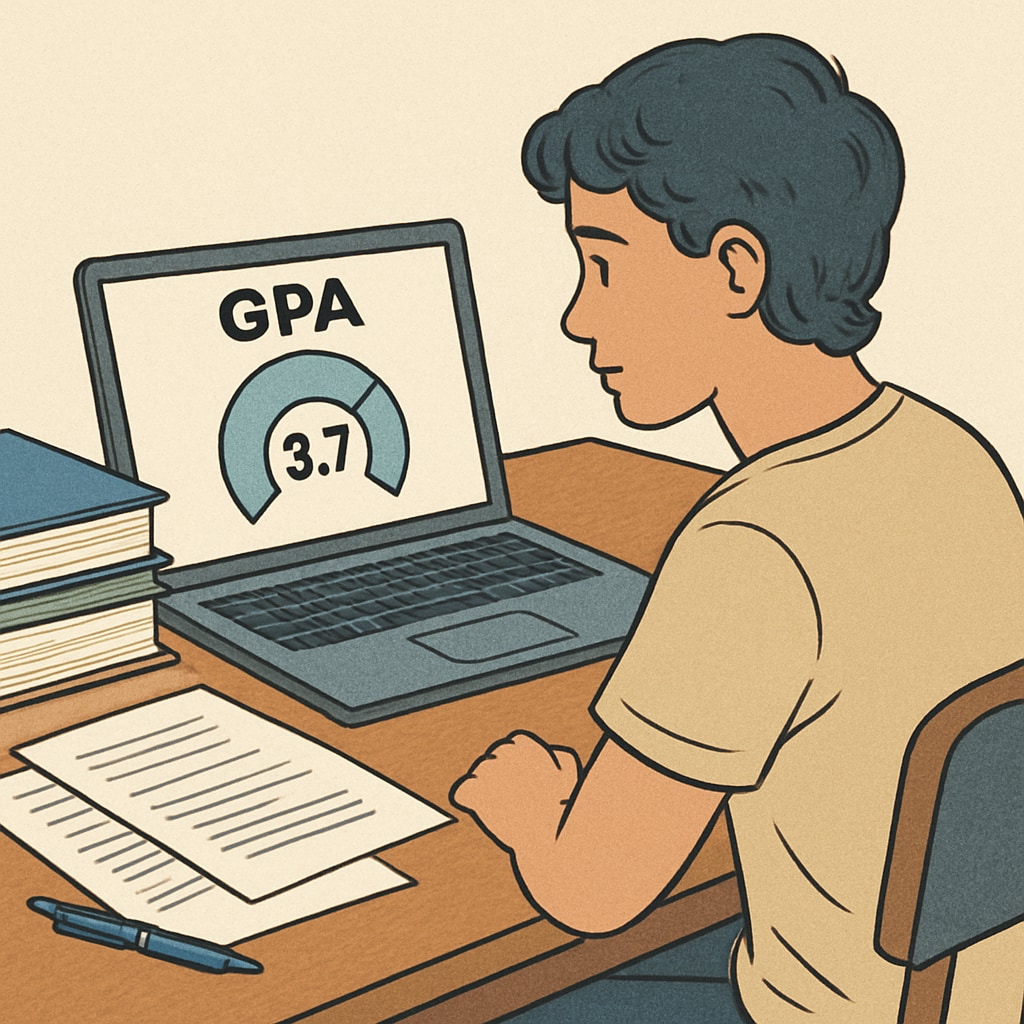 A college student reviewing their GPA score on a laptop screen, symbolizing academic focus and decision-making. A student reviewing GPA and grading strategy on a laptop.