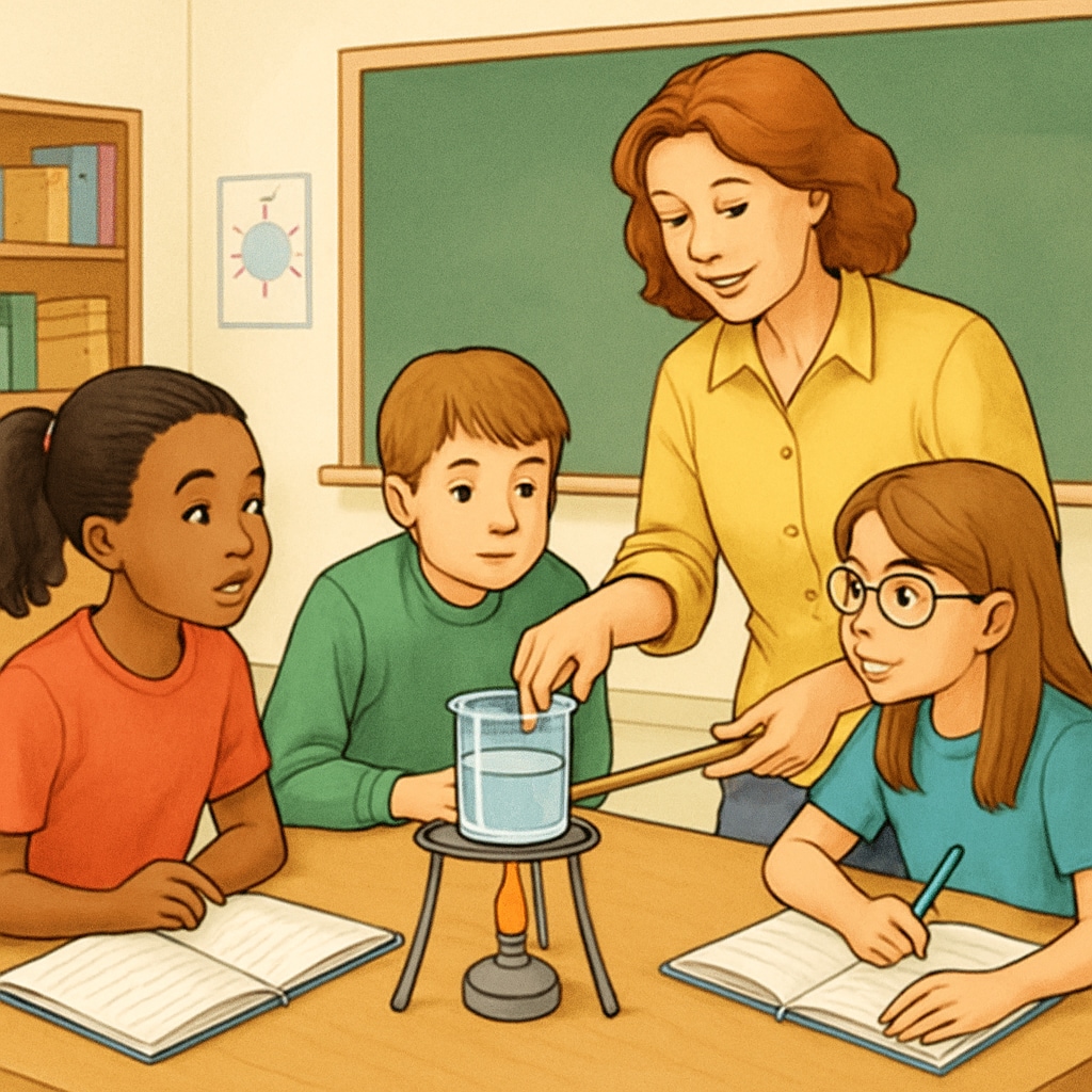 A teacher engaging students in an inquiry-based science experiment in a classroom Classroom scene with students participating in an inquiry-based science activity