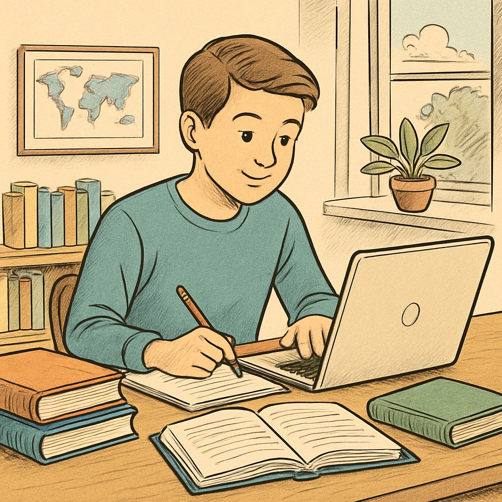A student studying on a laptop at home, representing online GED programs. A person using a laptop for online GED education.