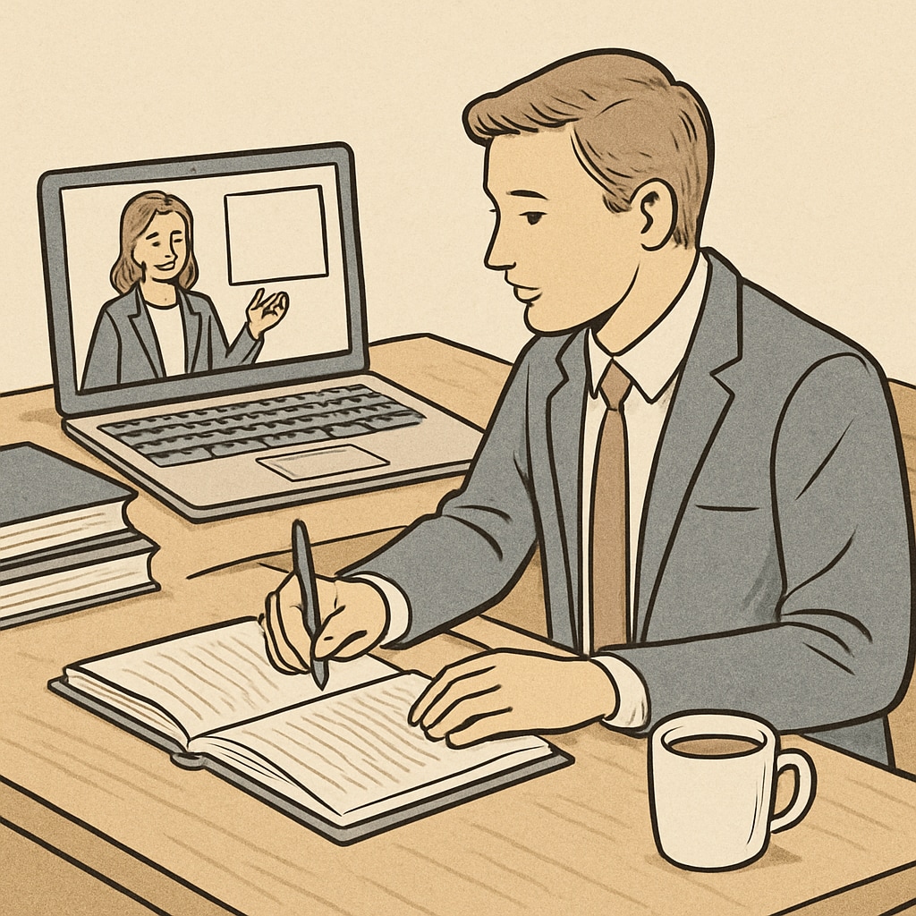 A professional working on a laptop while attending an online class, emphasizing flexibility and affordability. Flexible and affordable online bachelor's degree programs