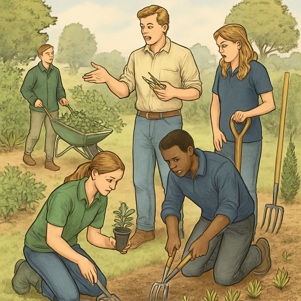 Plumpton College students engaging in a practical horticulture lesson. Plumpton College students learning horticulture through hands-on activities.