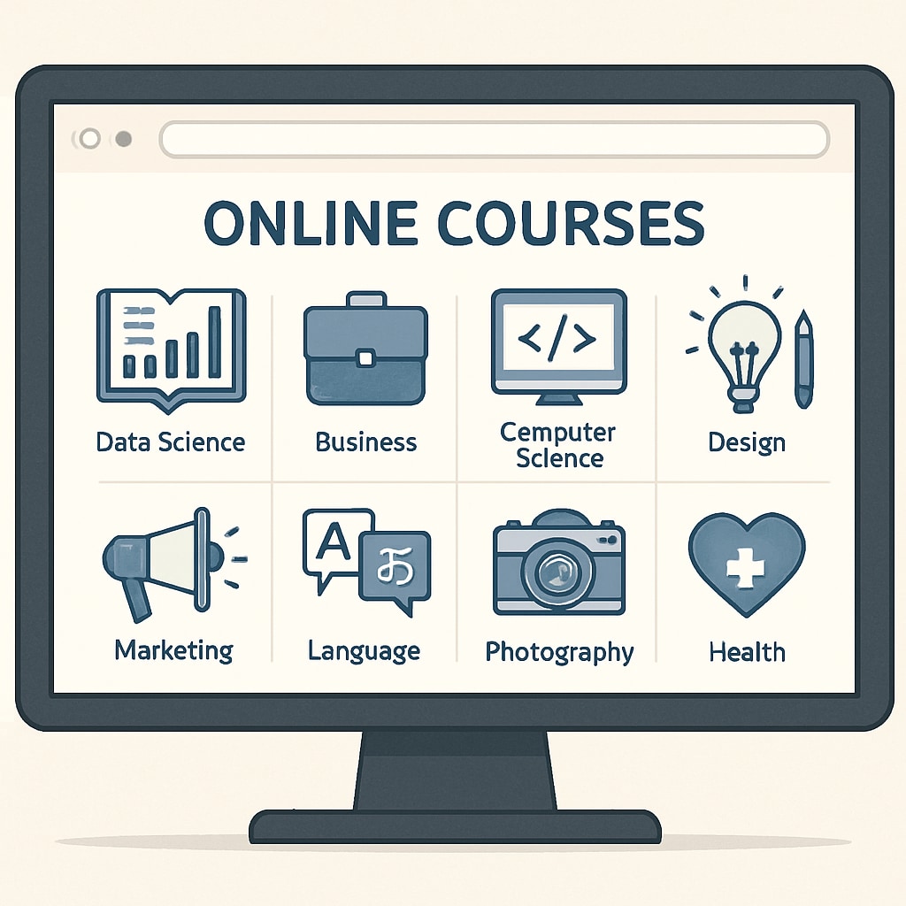 A selection of online course options displayed on a computer screen, highlighting diverse programs available. Variety of online programs for bachelor's degrees