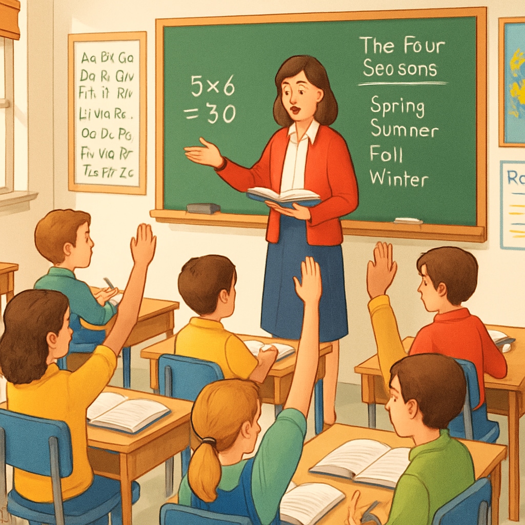 A classroom setting with students engaging in structured learning activities, such as following a teacher-led lesson Structured learning methods in a classroom environment
