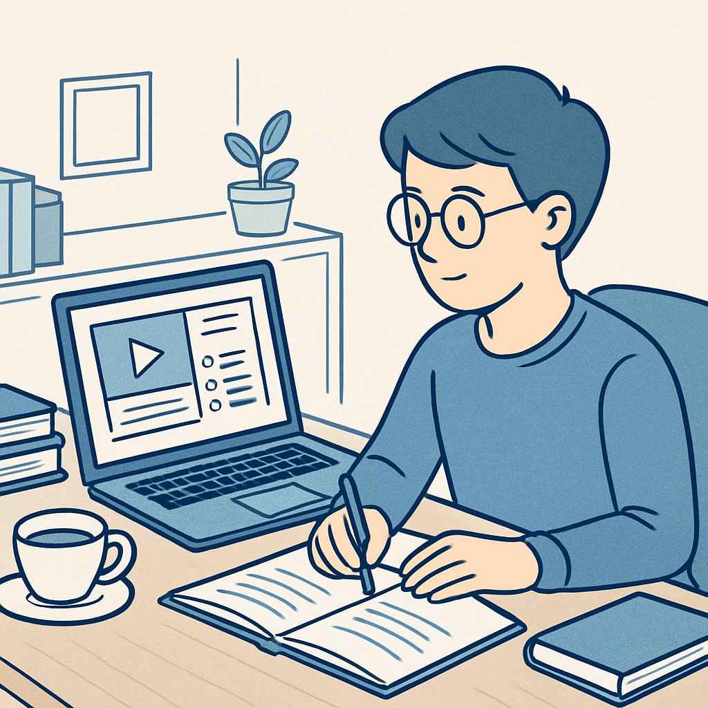 An individual learning independently at home, using a laptop to explore educational content Self-directed learning example with online tools