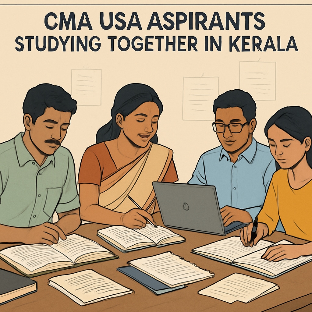 Kerala CMA USA aspirants collaborating on exam preparation.
