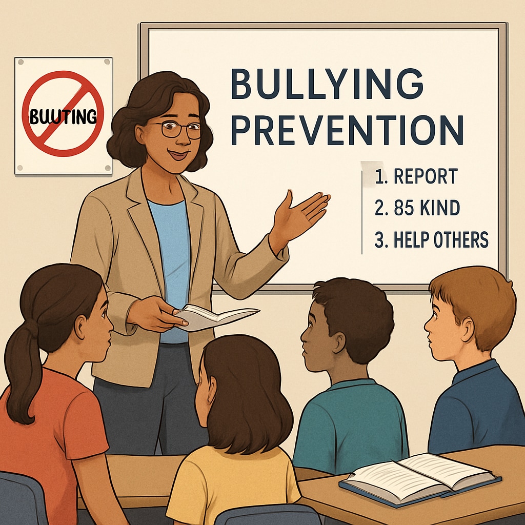 Teacher leading an anti-bullying workshop with students.