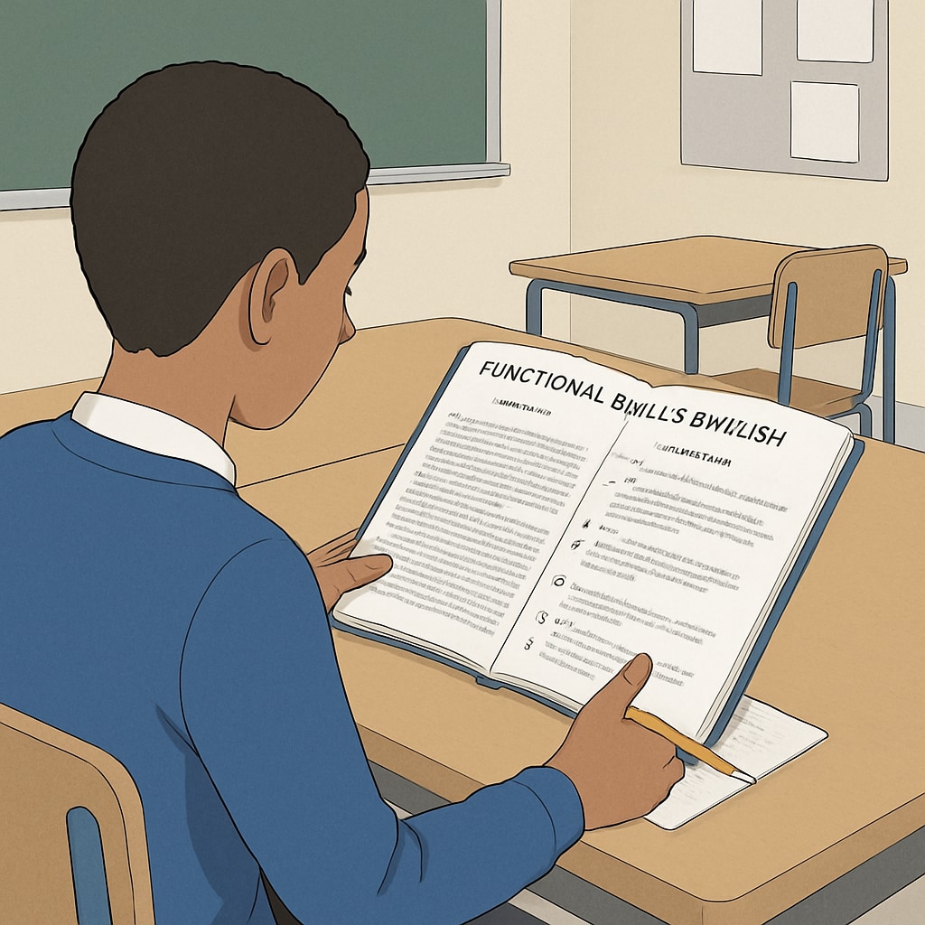 Student working on Functional Skills English reading exercises.